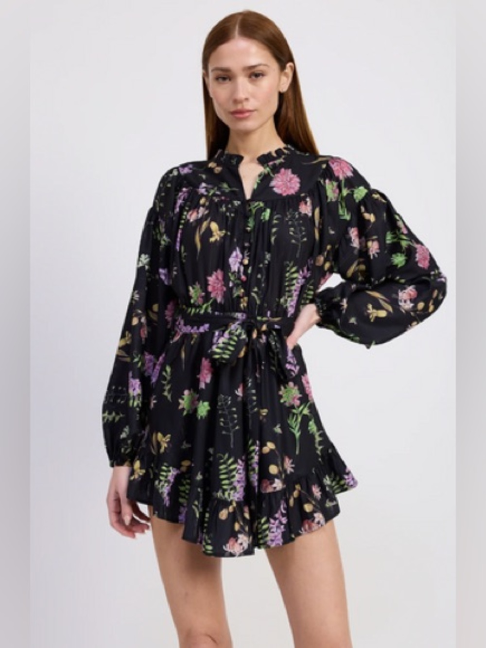 En Saison Harper Black Floral Belted Mini Dress XS NWT